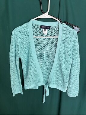 Jones New York aqua blue Open-Knit Tie-Front Sweater